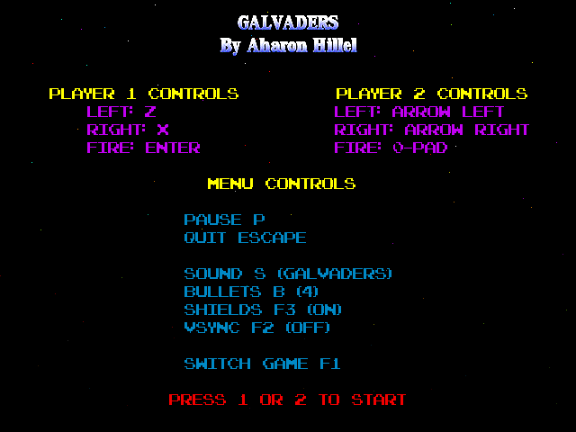 GALVADERS menu