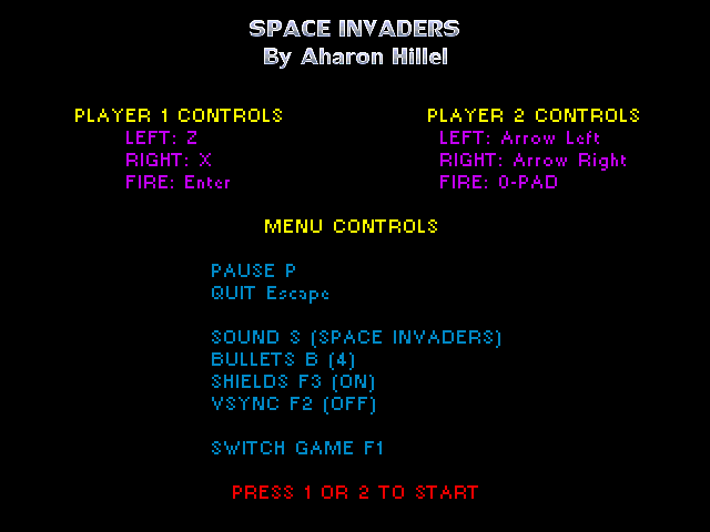 SPACE INVADERS menu